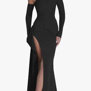 One Shoulder Fall Wedding Guest Dresses Long Sleeve Formal Dress for Women Mer